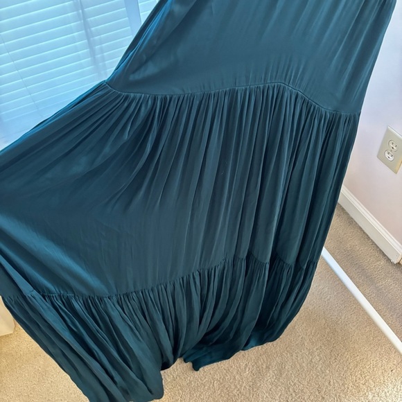 Free People Teal Blue Maxi Dress Size Small Lace Trim Tiered Boho V-Neck - Picture 7 of 9